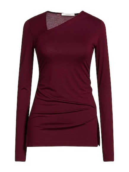 Nwt Maliparmi Burgundy Long-Sleeve Asymmetrical Neck Top